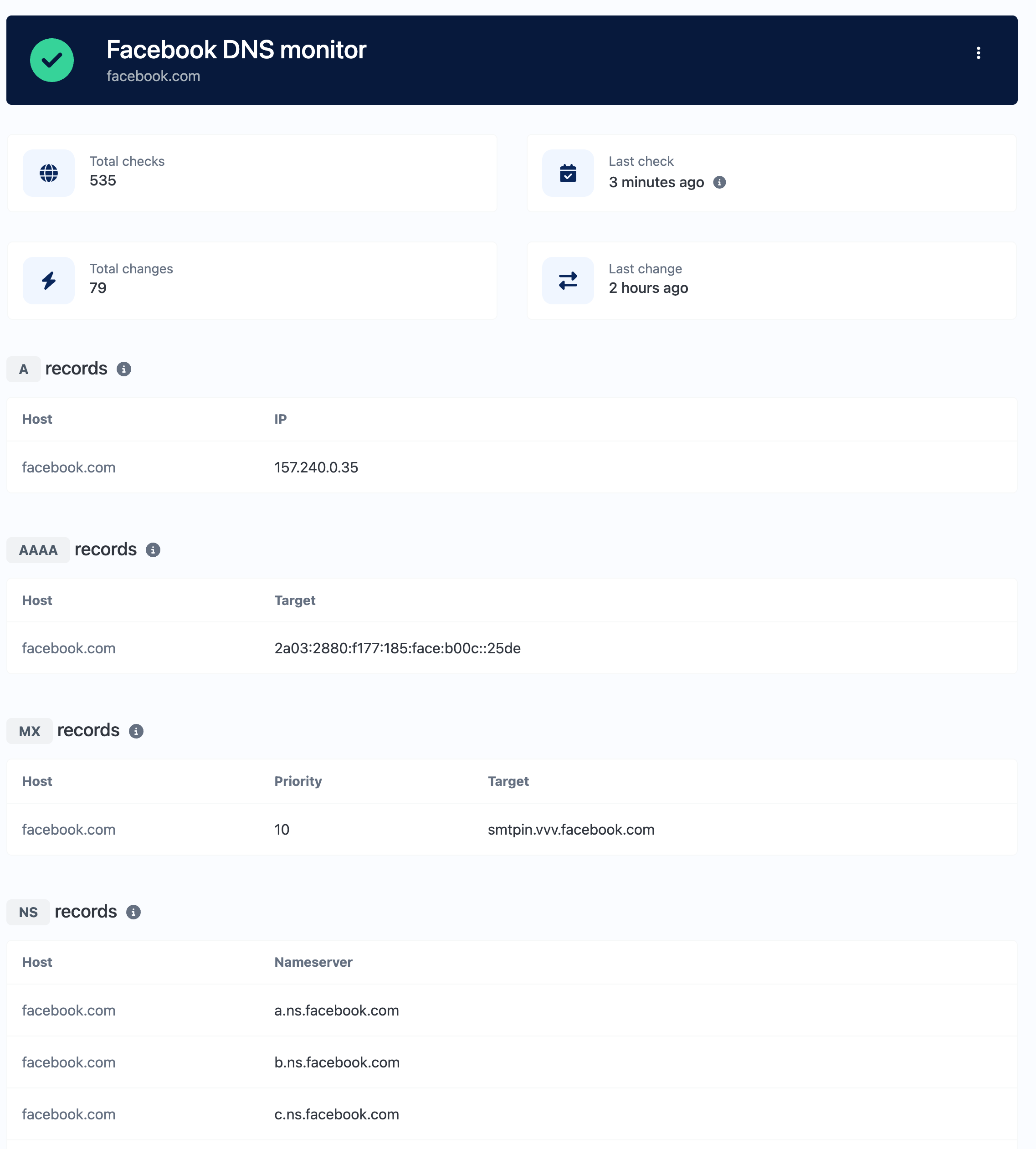 Screenshot of the app DNS monitor page