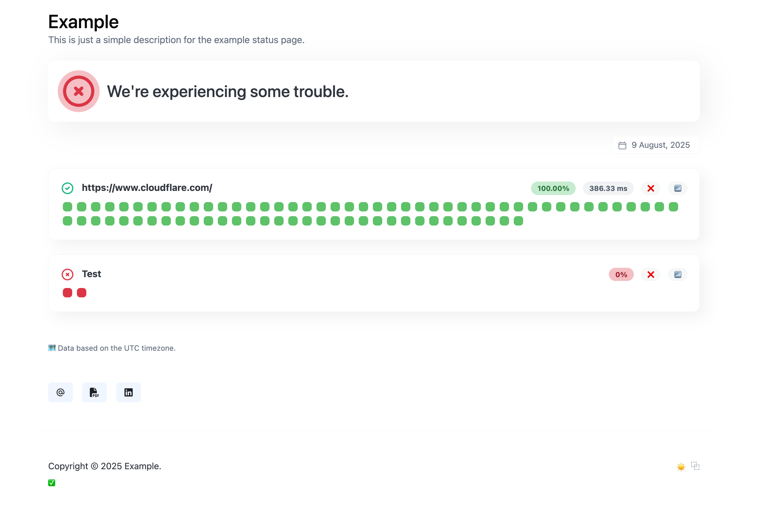 Screenshot of the app status page example
